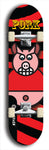 Limited edition, North American maple skateboard deck designed by underground artist BellyRash -- available in widths 7.5 to 8.5 inches in both mellow concave and steep concave shapes. Artwork: PORK BELLY BOB brand popsicle-shaped skateboard deck with a varied, multi-colored background