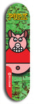 Limited edition, North American maple skateboard deck designed by underground artist BellyRash -- available in widths 7.5 to 8.5 inches in both mellow concave and steep concave shapes. Artwork: PORK BELLY BOB brand popsicle-shaped skateboard deck with a varied, multi-colored background