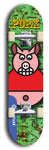 Limited edition, North American maple skateboard deck designed by underground artist BellyRash -- available in widths 7.5 to 8.5 inches in both mellow concave and steep concave shapes. Artwork: PORK BELLY BOB brand popsicle-shaped skateboard deck with a varied, multi-colored background