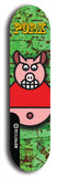 Limited edition, North American maple skateboard deck designed by underground artist BellyRash -- available in widths 7.5 to 8.5 inches in both mellow concave and steep concave shapes. Artwork: PORK BELLY BOB brand popsicle-shaped skateboard deck with a varied, multi-colored background