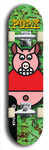 Limited edition, North American maple skateboard deck designed by underground artist BellyRash -- available in widths 7.5 to 8.5 inches in both mellow concave and steep concave shapes. Artwork: PORK BELLY BOB brand popsicle-shaped skateboard deck with a varied, multi-colored background