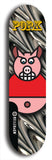 Limited edition, North American maple skateboard deck designed by underground artist BellyRash -- available in widths 7.5 to 8.5 inches in both mellow concave and steep concave shapes. Artwork: PORK BELLY BOB brand popsicle-shaped skateboard deck with a varied, multi-colored background