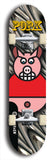 Limited edition, North American maple skateboard deck designed by underground artist BellyRash -- available in widths 7.5 to 8.5 inches in both mellow concave and steep concave shapes. Artwork: PORK BELLY BOB brand popsicle-shaped skateboard deck with a varied, multi-colored background