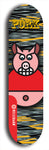 Limited edition, North American maple skateboard deck designed by underground artist BellyRash -- available in widths 7.5 to 8.5 inches in both mellow concave and steep concave shapes. Artwork: PORK BELLY BOB brand popsicle-shaped skateboard deck with a varied, multi-colored background