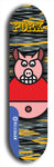 Limited edition, North American maple skateboard deck designed by underground artist BellyRash -- available in widths 7.5 to 8.5 inches in both mellow concave and steep concave shapes. Artwork: PORK BELLY BOB brand popsicle-shaped skateboard deck with a varied, multi-colored background