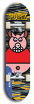 Limited edition, North American maple skateboard deck designed by underground artist BellyRash -- available in widths 7.5 to 8.5 inches in both mellow concave and steep concave shapes. Artwork: PORK BELLY BOB brand popsicle-shaped skateboard deck with a varied, multi-colored background