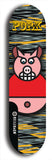 Limited edition, North American maple skateboard deck designed by underground artist BellyRash -- available in widths 7.5 to 8.5 inches in both mellow concave and steep concave shapes. Artwork: PORK BELLY BOB brand popsicle-shaped skateboard deck with a varied, multi-colored background