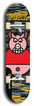 Limited edition, North American maple skateboard deck designed by underground artist BellyRash -- available in widths 7.5 to 8.5 inches in both mellow concave and steep concave shapes. Artwork: PORK BELLY BOB brand popsicle-shaped skateboard deck with a varied, multi-colored background