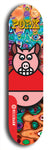 Limited edition, North American maple skateboard deck designed by underground artist BellyRash -- available in widths 7.5 to 8.5 inches in both mellow concave and steep concave shapes. Artwork: PORK BELLY BOB brand popsicle-shaped skateboard deck with a varied, multi-colored background