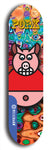 Limited edition, North American maple skateboard deck designed by underground artist BellyRash -- available in widths 7.5 to 8.5 inches in both mellow concave and steep concave shapes. Artwork: PORK BELLY BOB brand popsicle-shaped skateboard deck with a varied, multi-colored background