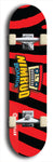 Skateboard deck: Limited edition, North American maple skateboard deck designed by underground artist BellyRash -- available in widths 7.5 to 8.5 inches in both mellow concave and steep concave shapes. Artwork: NIMROD brand popsicle-shaped skateboard deck with NIMROD logo on dark background. 