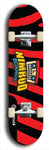 Skateboard deck: Limited edition, North American maple skateboard deck designed by underground artist BellyRash -- available in widths 7.5 to 8.5 inches in both mellow concave and steep concave shapes. Artwork: NIMROD brand popsicle-shaped skateboard deck with NIMROD logo on dark background. 