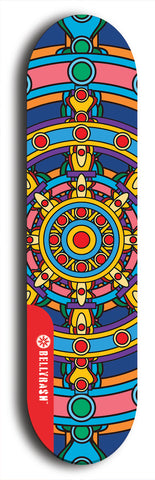 Skateboard deck: Limited edition, North American maple skateboard deck designed by underground artist BellyRash - available widths 7.5 to 8.5 inches in both mellow concave and steep concave shapes. Artwork: DHARMAMECHANIC logo brand popsicle-shaped deck 