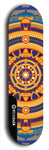 Skateboard deck: Limited edition, North American maple skateboard deck designed by underground artist BellyRash - available widths 7.5 to 8.5 inches in both mellow concave and steep concave shapes. Artwork: DHARMAMECHANIC logo brand popsicle-shaped deck 