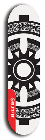 Skateboard deck: Limited edition, North American maple skateboard deck designed by underground artist BellyRash - available widths 7.5 to 8.5 inches in both mellow concave and steep concave shapes. Artwork: DHARMAMECHANIC logo brand popsicle-shaped deck 