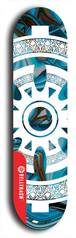 Skateboard deck: Limited edition, North American maple skateboard deck designed by underground artist BellyRash - available widths 7.5 to 8.5 inches in both mellow concave and steep concave shapes. Artwork: DHARMAMECHANIC logo brand popsicle-shaped deck 