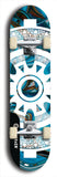 Skateboard deck: Limited edition, North American maple skateboard deck designed by underground artist BellyRash - available widths 7.5 to 8.5 inches in both mellow concave and steep concave shapes. Artwork: DHARMAMECHANIC logo brand popsicle-shaped deck 