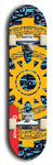 Skateboard deck: Limited edition, North American maple skateboard deck designed by underground artist BellyRash - available widths 7.5 to 8.5 inches in both mellow concave and steep concave shapes. Artwork: DHARMAMECHANIC logo brand popsicle-shaped deck 