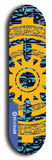 Skateboard deck: Limited edition, North American maple skateboard deck designed by underground artist BellyRash - available widths 7.5 to 8.5 inches in both mellow concave and steep concave shapes. Artwork: DHARMAMECHANIC logo brand popsicle-shaped deck 