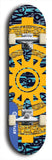 Skateboard deck: Limited edition, North American maple skateboard deck designed by underground artist BellyRash - available widths 7.5 to 8.5 inches in both mellow concave and steep concave shapes. Artwork: DHARMAMECHANIC logo brand popsicle-shaped deck 