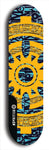 Skateboard deck: Limited edition, North American maple skateboard deck designed by underground artist BellyRash - available widths 7.5 to 8.5 inches in both mellow concave and steep concave shapes. Artwork: DHARMAMECHANIC logo brand popsicle-shaped deck 