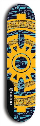 Skateboard deck: Limited edition, North American maple skateboard deck designed by underground artist BellyRash - available widths 7.5 to 8.5 inches in both mellow concave and steep concave shapes. Artwork: DHARMAMECHANIC logo brand popsicle-shaped deck 