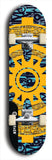 Skateboard deck: Limited edition, North American maple skateboard deck designed by underground artist BellyRash - available widths 7.5 to 8.5 inches in both mellow concave and steep concave shapes. Artwork: DHARMAMECHANIC logo brand popsicle-shaped deck 