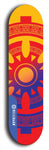 Skateboard deck: Limited edition, North American maple skateboard deck designed by underground artist BellyRash - available widths 7.5 to 8.5 inches in both mellow concave and steep concave shapes. Artwork: DHARMAMECHANIC logo brand popsicle-shaped deck 