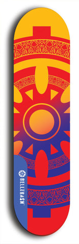 Skateboard deck: Limited edition, North American maple skateboard deck designed by underground artist BellyRash - available widths 7.5 to 8.5 inches in both mellow concave and steep concave shapes. Artwork: DHARMAMECHANIC logo brand popsicle-shaped deck 