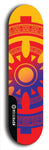 Skateboard deck: Limited edition, North American maple skateboard deck designed by underground artist BellyRash - available widths 7.5 to 8.5 inches in both mellow concave and steep concave shapes. Artwork: DHARMAMECHANIC logo brand popsicle-shaped deck 