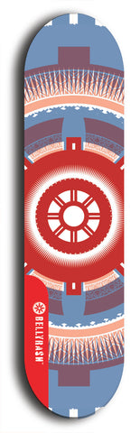 Skateboard deck: Limited edition, North American maple skateboard deck designed by underground artist BellyRash - available widths 7.5 to 8.5 inches in both mellow concave and steep concave shapes. Artwork: DHARMAMECHANIC logo brand popsicle-shaped deck 