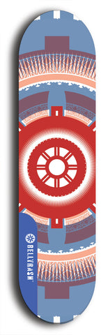 Skateboard deck: Limited edition, North American maple skateboard deck designed by underground artist BellyRash - available widths 7.5 to 8.5 inches in both mellow concave and steep concave shapes. Artwork: DHARMAMECHANIC logo brand popsicle-shaped deck 