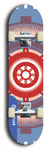 Skateboard deck: Limited edition, North American maple skateboard deck designed by underground artist BellyRash - available widths 7.5 to 8.5 inches in both mellow concave and steep concave shapes. Artwork: DHARMAMECHANIC logo brand popsicle-shaped deck 