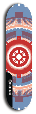 Skateboard deck: Limited edition, North American maple skateboard deck designed by underground artist BellyRash - available widths 7.5 to 8.5 inches in both mellow concave and steep concave shapes. Artwork: DHARMAMECHANIC logo brand popsicle-shaped deck 
