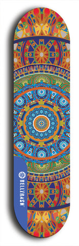 Skateboard deck: Limited edition, North American maple skateboard deck designed by underground artist BellyRash - available widths 7.5 to 8.5 inches in both mellow concave and steep concave shapes. Artwork: DHARMAMECHANIC logo brand popsicle-shaped deck 