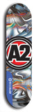 Skateboard deck: Limited edition, North American maple skateboard deck designed by underground artist BellyRash -- available in widths 7.5 to 8.5 inches in both mellow concave and steep concave shapes. Artwork: A2 GLENCRUTCHERY brand popsicle-shaped skateboard deck with  racing motorcycle from the TT race