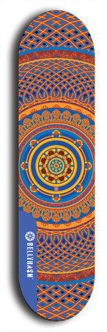 Skateboard deck: Limited edition, North American maple skateboard deck designed by underground artist BellyRash - available widths 7.5 to 8.5 inches in both mellow concave and steep concave shapes. Artwork: DHARMAMECHANIC logo brand popsicle-shaped deck 