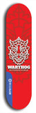 Skateboard deck: Limited edition, North American maple skateboard deck designed by underground artist BellyRash -- available in widths 7.5 to 8.5 inches in both mellow concave and steep concave shapes. Artwork: WARTHOG brand popsicle-shaped skateboard deck with WARTHOG logo broken into multiple colors and shades