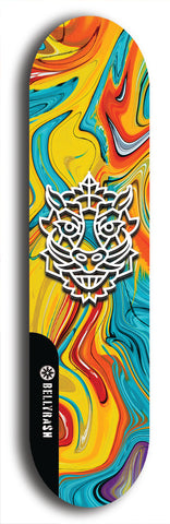 Skateboard deck: Limited edition, North American maple skateboard deck designed by underground artist BellyRash -- available in widths 7.5 to 8.5 inches in both mellow concave and steep concave shapes. Artwork: WARTHOG brand popsicle-shaped skateboard deck with WARTHOG logo broken into multiple colors and shades