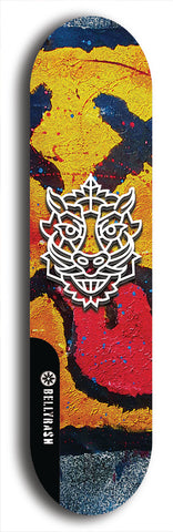 Skateboard deck: Limited edition, North American maple skateboard deck designed by underground artist BellyRash -- available in widths 7.5 to 8.5 inches in both mellow concave and steep concave shapes. Artwork: WARTHOG brand popsicle-shaped skateboard deck with WARTHOG logo broken into multiple colors and shades