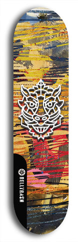 Skateboard deck: Limited edition, North American maple skateboard deck designed by underground artist BellyRash -- available in widths 7.5 to 8.5 inches in both mellow concave and steep concave shapes. Artwork: WARTHOG brand popsicle-shaped skateboard deck with WARTHOG logo broken into multiple colors and shades