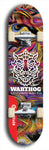 Skateboard deck: Limited edition, North American maple skateboard deck designed by underground artist BellyRash -- available in widths 7.5 to 8.5 inches in both mellow concave and steep concave shapes. Artwork: WARTHOG brand popsicle-shaped skateboard deck with WARTHOG logo broken into multiple colors and shades