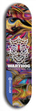 Skateboard deck: Limited edition, North American maple skateboard deck designed by underground artist BellyRash -- available in widths 7.5 to 8.5 inches in both mellow concave and steep concave shapes. Artwork: WARTHOG brand popsicle-shaped skateboard deck with WARTHOG logo broken into multiple colors and shades