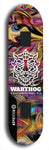 Skateboard deck: Limited edition, North American maple skateboard deck designed by underground artist BellyRash -- available in widths 7.5 to 8.5 inches in both mellow concave and steep concave shapes. Artwork: WARTHOG brand popsicle-shaped skateboard deck with WARTHOG logo broken into multiple colors and shades