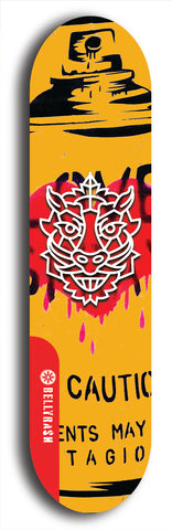 Skateboard deck: Limited edition, North American maple skateboard deck designed by underground artist BellyRash -- available in widths 7.5 to 8.5 inches in both mellow concave and steep concave shapes. Artwork: WARTHOG brand popsicle-shaped skateboard deck with WARTHOG logo broken into multiple colors and shades