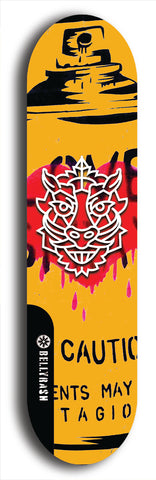 Skateboard deck: Limited edition, North American maple skateboard deck designed by underground artist BellyRash -- available in widths 7.5 to 8.5 inches in both mellow concave and steep concave shapes. Artwork: WARTHOG brand popsicle-shaped skateboard deck with WARTHOG logo broken into multiple colors and shades