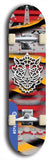 Skateboard deck: Limited edition, North American maple skateboard deck designed by underground artist BellyRash -- available in widths 7.5 to 8.5 inches in both mellow concave and steep concave shapes. Artwork: WARTHOG brand popsicle-shaped skateboard deck with WARTHOG logo broken into multiple colors and shades