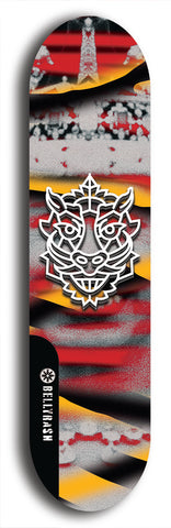 Skateboard deck: Limited edition, North American maple skateboard deck designed by underground artist BellyRash -- available in widths 7.5 to 8.5 inches in both mellow concave and steep concave shapes. Artwork: WARTHOG brand popsicle-shaped skateboard deck with WARTHOG logo broken into multiple colors and shades