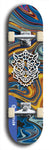 Skateboard deck: Limited edition, North American maple skateboard deck designed by underground artist BellyRash -- available in widths 7.5 to 8.5 inches in both mellow concave and steep concave shapes. Artwork: WARTHOG brand popsicle-shaped skateboard deck with WARTHOG logo broken into multiple colors and shades