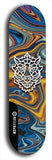 Skateboard deck: Limited edition, North American maple skateboard deck designed by underground artist BellyRash -- available in widths 7.5 to 8.5 inches in both mellow concave and steep concave shapes. Artwork: WARTHOG brand popsicle-shaped skateboard deck with WARTHOG logo broken into multiple colors and shades